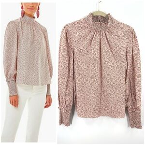 NEW Tuckernuck Pomander Place Floral Modoc Blouse Women Size S Smocked Mock Neck